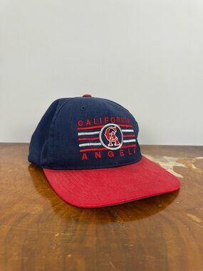 Vintage 90s MLB California Angels Navy and Red Snapback Hat